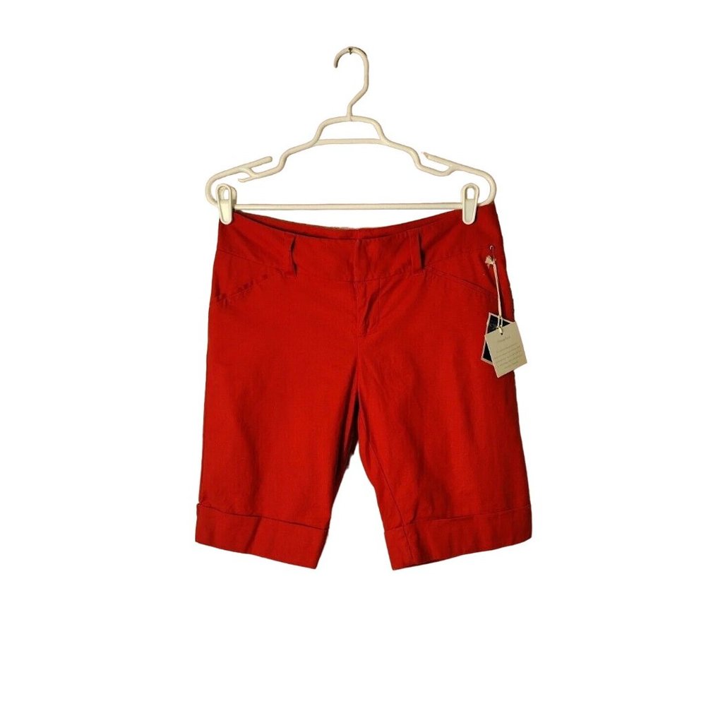 Elle Shorts Womens 6 Rolled Cuff Vintage Look Red Summer Long Inseam Pockets